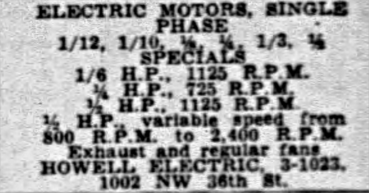 Howell Electric Motors Company 1915 2007 Pre1950 (Antique) AFCA